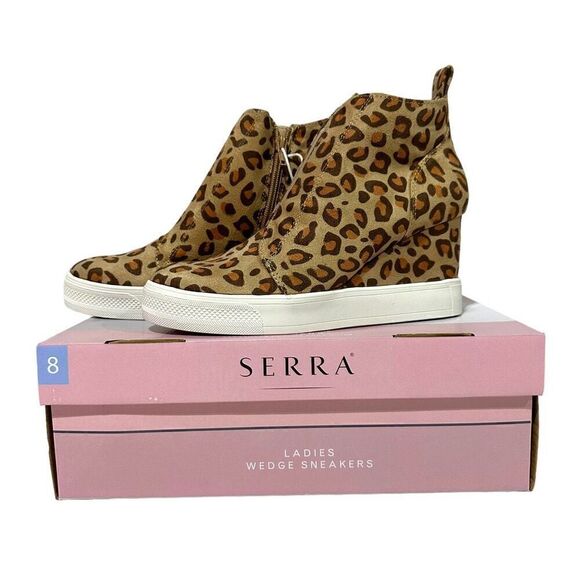 Serra Womens Leopard Wedge Heel High-Top Sneakers Size 8 - Picture 2 of 11